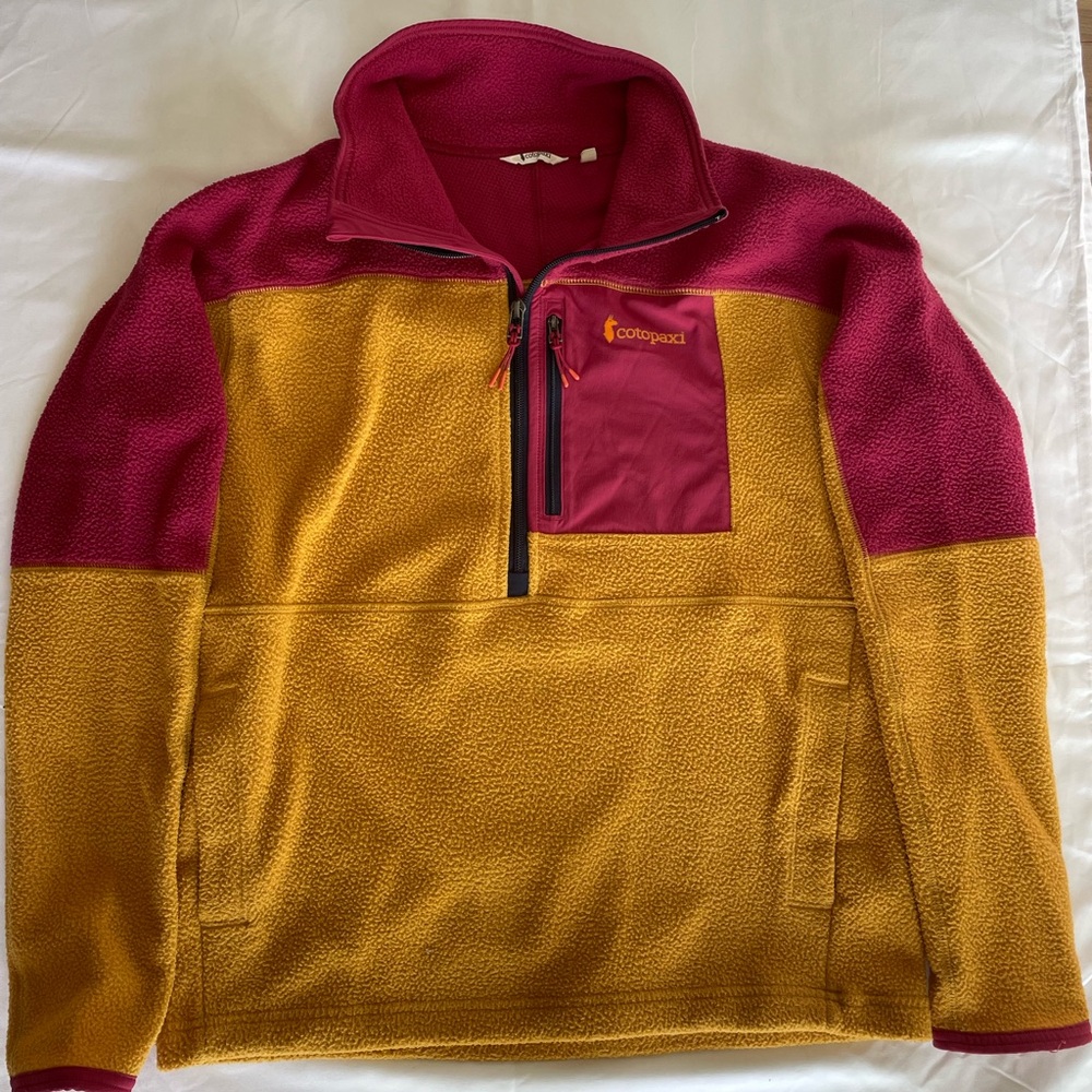 Cotopaxi Half-Zip Fleece in magenta and Mustard